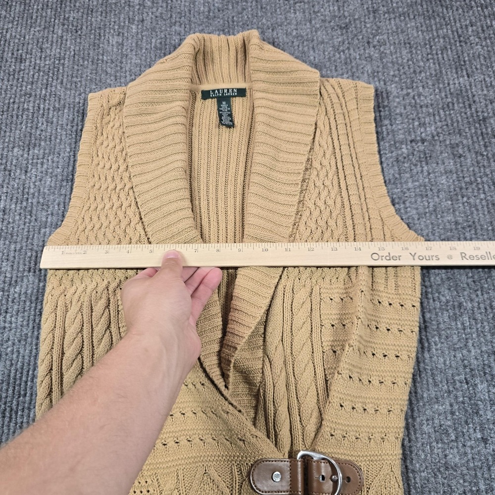 Lauren Ralph Lauren Sweater Vest Womens Medium Beige Cable Knit Belted Buckle - Picture 6 of 8